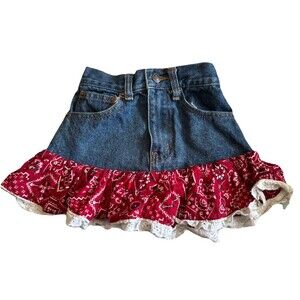 KIDDIE KORRAL Skirt Blue Denim Red Bandana Sz 4 Youth Girls Western Wear rodeo